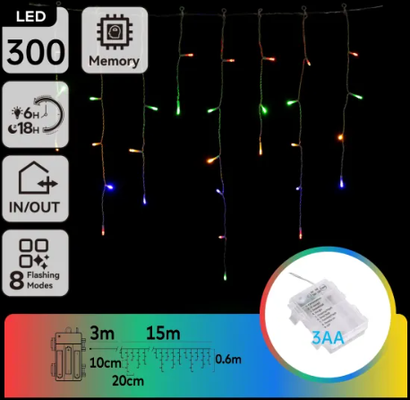 Cortina de Luces Led Navidad Varios Colores con Pila 15 Mt